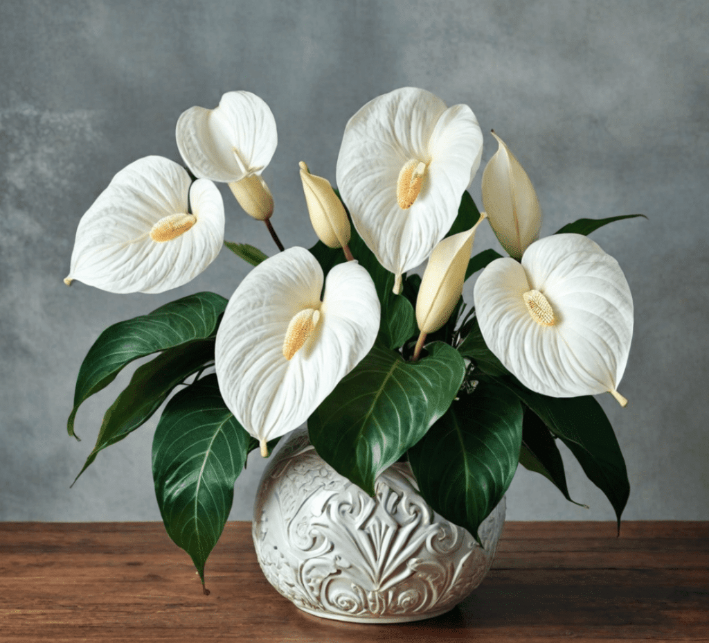 White Anthurium in ceramic pot