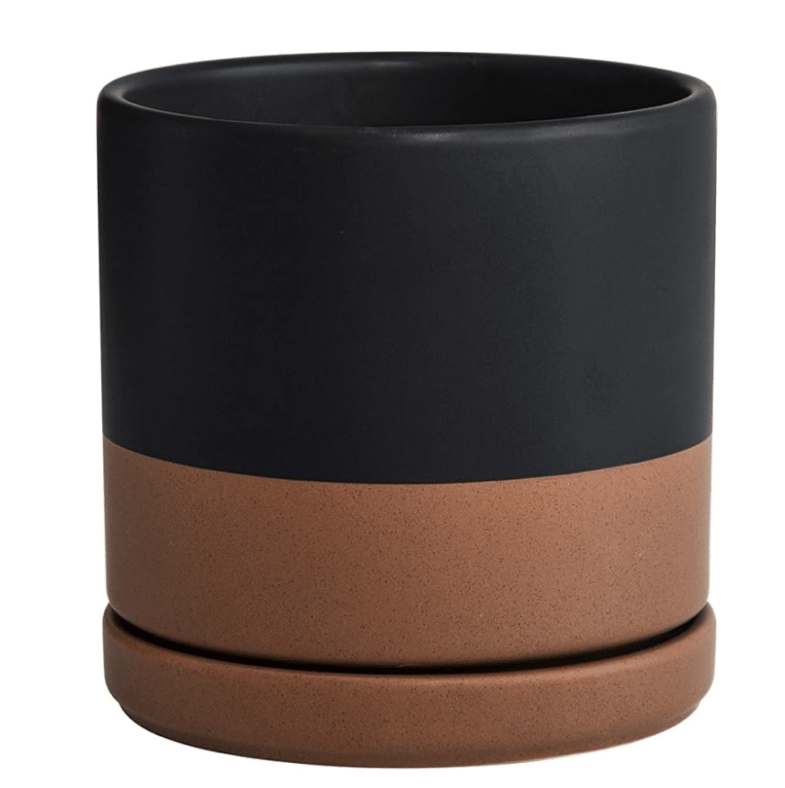 black and brown ceramic pot