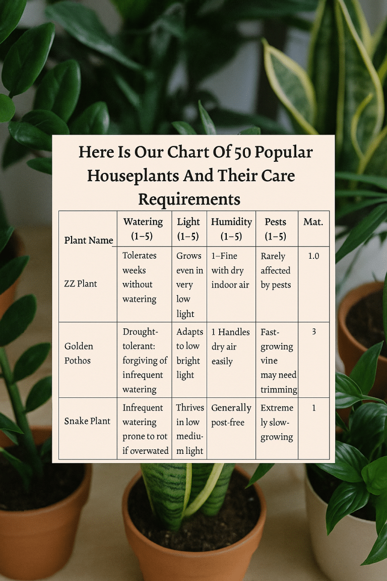 Maintenance ratings for 50 popular houseplants