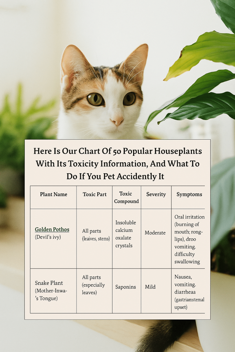Cat toxicity chart for 50 popular houseplants